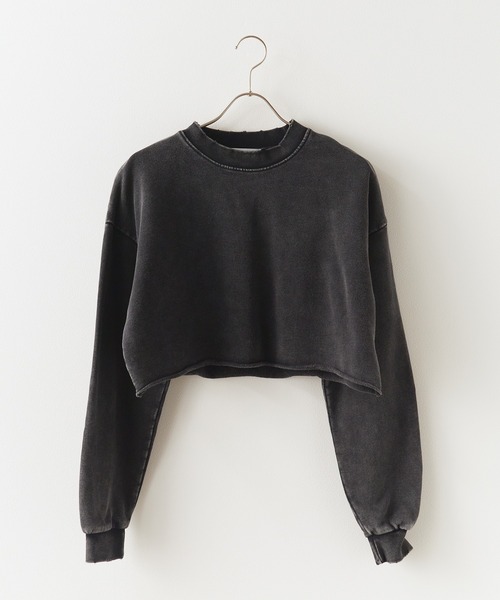 Chick（チック）の「Vintage Wash Damage Cutt Off Short Crew / ウォッシュ加工風 ダメージ ショート丈カットオフスウェット（スウェット・レディース・チャコール/グレー/ブラック・FREE）」の13枚目の写真