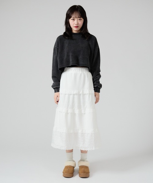 Chick（チック）の「Vintage Wash Damage Cutt Off Short Crew / ウォッシュ加工風 ダメージ ショート丈カットオフスウェット（スウェット・レディース・チャコール/グレー/ブラック・FREE）」の16枚目の写真