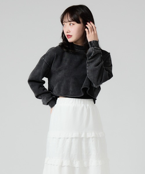 Chick（チック）の「Vintage Wash Damage Cutt Off Short Crew / ウォッシュ加工風 ダメージ ショート丈カットオフスウェット（スウェット・レディース・チャコール/グレー/ブラック・FREE）」の14枚目の写真