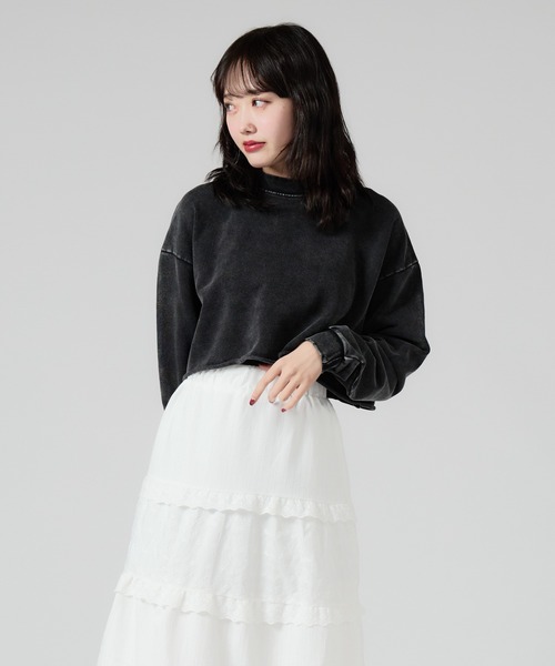 Chick（チック）の「Vintage Wash Damage Cutt Off Short Crew / ウォッシュ加工風 ダメージ ショート丈カットオフスウェット（スウェット・レディース・チャコール/グレー/ブラック・FREE）」の15枚目の写真