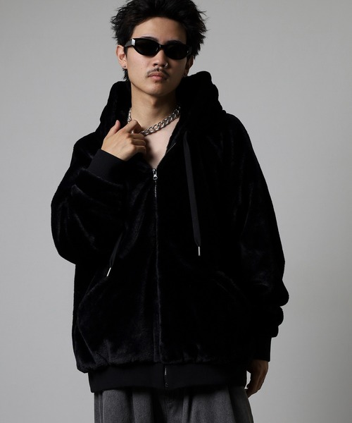 セール】Back Logo Eco Fur Blouson Hoodie / バックロゴエコファー