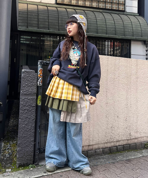 Me＋Me/ミープラスミー】 アシンメトリーチェック柄プリーツ巻き