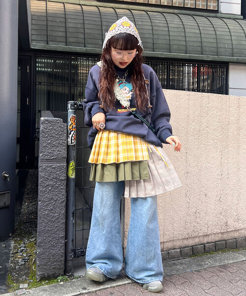 【Me＋Me/ミープラスミー】 アシンメトリーチェック柄プリーツ巻きスカート Me＋Me/ミープラスミー】 アシンメトリーチェック柄プリーツ巻き