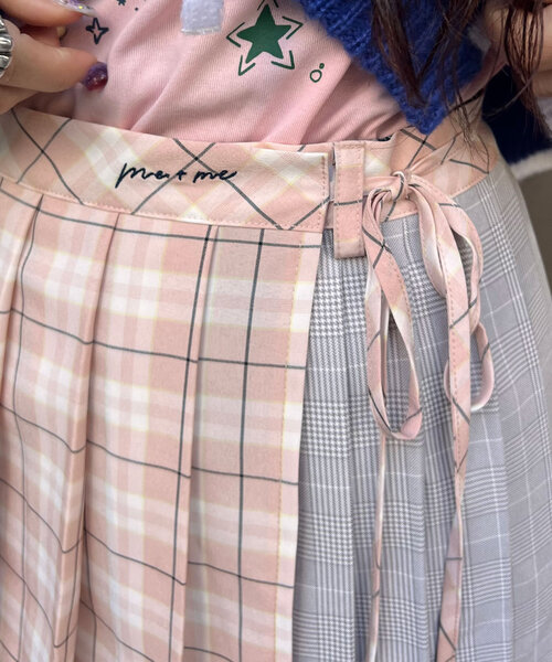 Me＋Me/ミープラスミー】 アシンメトリーチェック柄プリーツ巻き