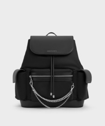 追跡★Charles&Keith ナイロン ダブルチェーン 巾着 リュック 追跡☆Charles&Keith ナイロン ダブルチェーン 巾着 リュック
