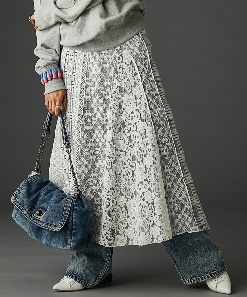 レースパッチワークロングスカート(ペチスカート付) ＜大きいサイズ有＞GEVS.（スカート）｜GEVS.（ジェイヴィス）