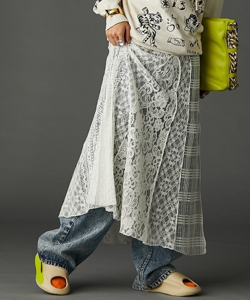 レースパッチワークロングスカート(ペチスカート付) ＜大きいサイズ有＞GEVS.（スカート）｜GEVS.（ジェイヴィス）