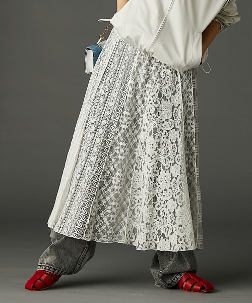 レースパッチワークロングスカート(ペチスカート付) ＜大きいサイズ有＞GEVS.（スカート）｜GEVS.（ジェイヴィス）