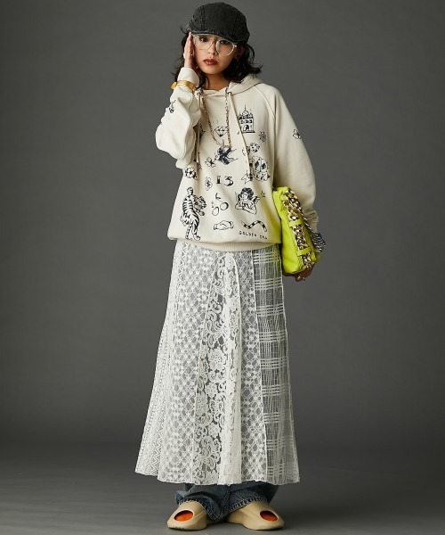 レースパッチワークロングスカート(ペチスカート付) ＜大きいサイズ有＞GEVS.（スカート）｜GEVS.（ジェイヴィス）