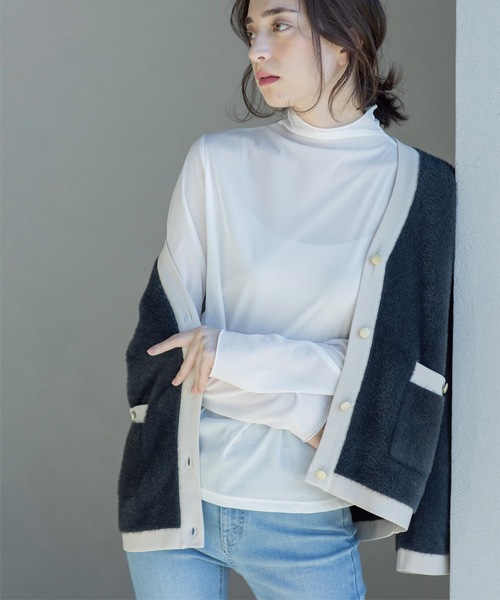 OPAQUE.CLIP（オペークドットクリップ）の「◆シアーメロウハイネックトップス【洗濯機洗い可】（Tシャツ/カットソー・レディース・ホワイト/ライトグレー/ライトイエロー系/ブラック・36/38/40/42）」の22枚目の写真