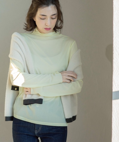 OPAQUE.CLIP（オペークドットクリップ）の「◆シアーメロウハイネックトップス【洗濯機洗い可】（Tシャツ/カットソー・レディース・ホワイト/ライトグレー/ライトイエロー系/ブラック・36/38/40/42）」の15枚目の写真