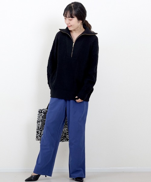 Aletta vita(アレッタビータ)の「アラン柄ハーフジップニットプルオーバー(ニット/セーター・レディース・ブラック/ネイビー/ベージュ・FREE)」の10枚目の写真