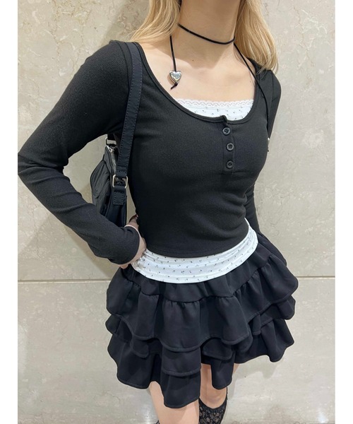 PHILLY（フィリー）の「【PHILLY】花柄レイヤードトップス（Tシャツ/カットソー・レディース・アイボリー/ブラック/グレー・FREE）」の10枚目の写真