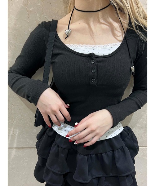 PHILLY（フィリー）の「【PHILLY】花柄レイヤードトップス（Tシャツ/カットソー・レディース・アイボリー/ブラック/グレー・FREE）」の11枚目の写真