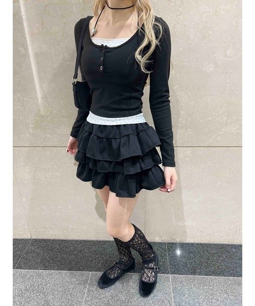 PHILLY（フィリー）の「【PHILLY】花柄レイヤードトップス（Tシャツ/カットソー・レディース・アイボリー/ブラック/グレー・FREE）」の13枚目の写真