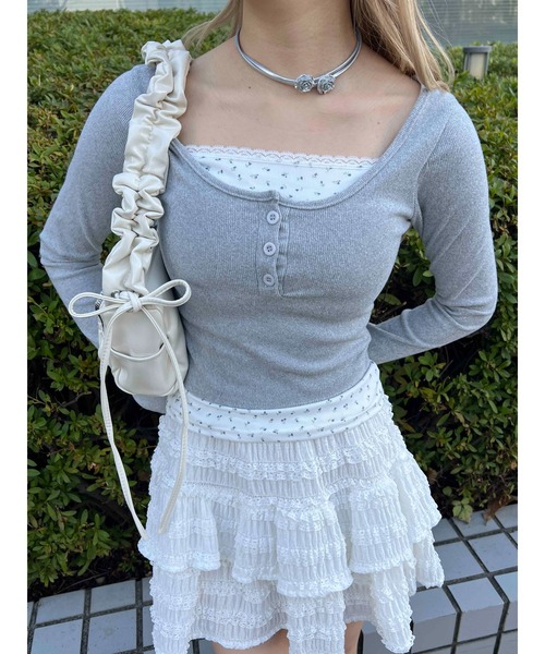 PHILLY（フィリー）の「【PHILLY】花柄レイヤードトップス（Tシャツ/カットソー・レディース・アイボリー/ブラック/グレー・FREE）」の5枚目の写真