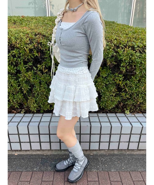 PHILLY（フィリー）の「【PHILLY】花柄レイヤードトップス（Tシャツ/カットソー・レディース・アイボリー/ブラック/グレー・FREE）」の9枚目の写真