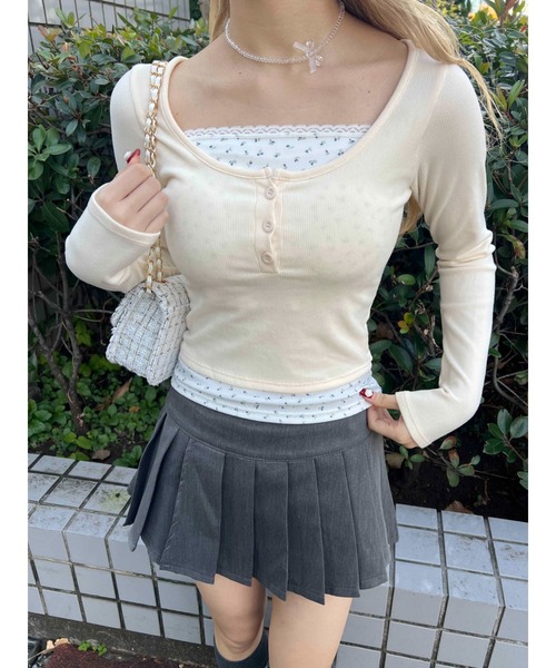 PHILLY（フィリー）の「【PHILLY】花柄レイヤードトップス（Tシャツ/カットソー・レディース・アイボリー/ブラック/グレー・FREE）」の15枚目の写真