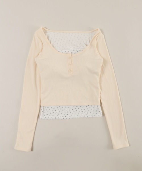 PHILLY（フィリー）の「【PHILLY】花柄レイヤードトップス（Tシャツ/カットソー・レディース・アイボリー/ブラック/グレー・FREE）」の21枚目の写真