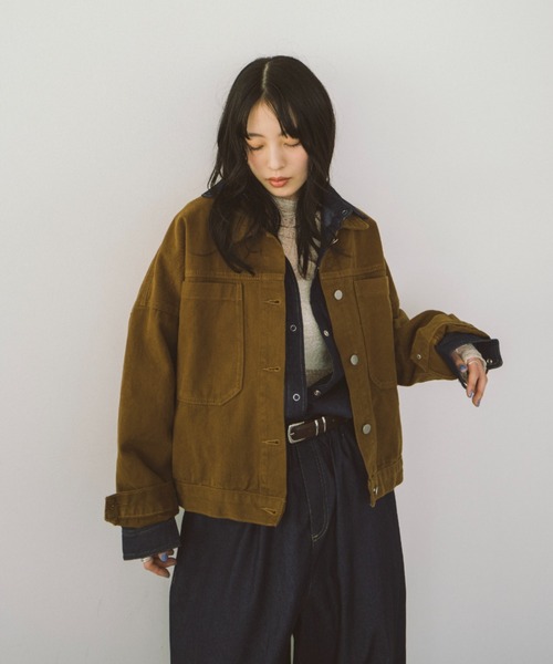HANNE(アン)の「ルーズフィットワークジャケット(デニムジャケット・レディース・ブルー/ブラック/キャメル・FREE)」の6枚目の写真