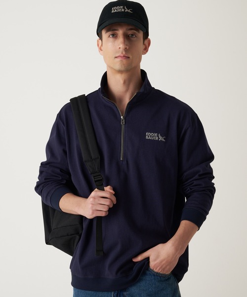 Eddie Bauer（エディーバウアー）の「EBロゴ ハーフジップ 長袖 Tシャツ（Tシャツ/カットソー・メンズ・杢グレー/ダークネイビー/オレンジ・XXL/XL/L/M）」の3枚目の写真