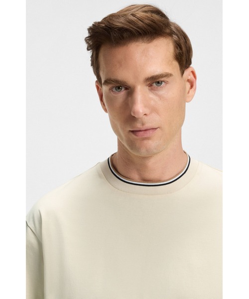 BOSS（ボス）の「シルケットコットン Tシャツ ストライプカフ（Tシャツ/カットソー・メンズ・ホワイト/ブラック・M/S/XL/L/XS/XXL/XXXL）」の3枚目の写真