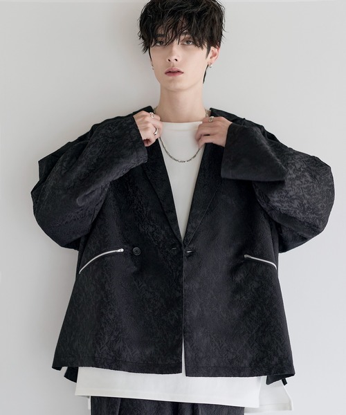 LILL（リル）の「ルーズシルエットワイドアームジャガードテーラードジャケット（テーラードジャケット・メンズ・ブラック/ライトグレー/チャコールグレー・S/XL/L/M）」の16枚目の写真