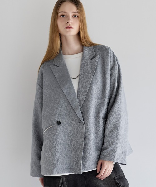 LILL（リル）の「ルーズシルエットワイドアームジャガードテーラードジャケット（テーラードジャケット・メンズ・ブラック/ライトグレー/チャコールグレー・S/XL/L/M）」の5枚目の写真