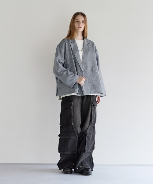 LILL（リル）の「ルーズシルエットワイドアームジャガードテーラードジャケット（テーラードジャケット・メンズ・ブラック/ライトグレー/チャコールグレー・S/XL/L/M）」の15枚目の写真