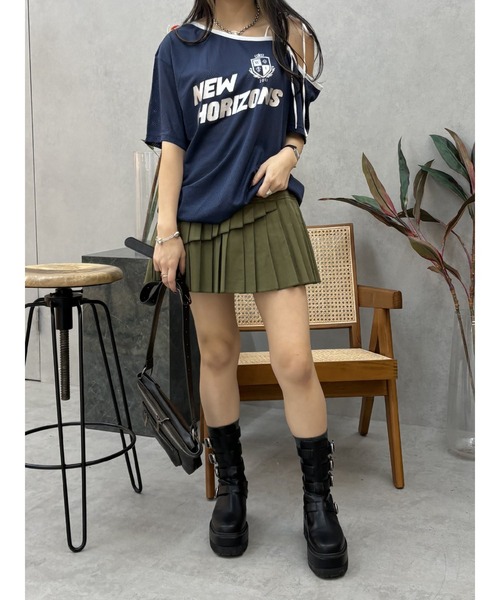 EVRIS（エヴリス）の「ユニフォームワンショルトップス（Tシャツ/カットソー・レディース・ネイビー/その他1/ブラウン・FREE）」の8枚目の写真