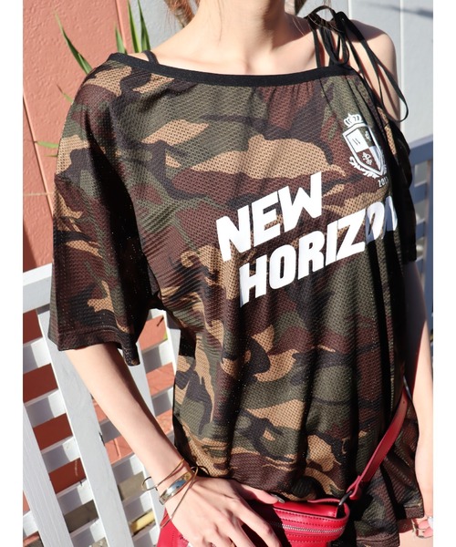 EVRIS（エヴリス）の「ユニフォームワンショルトップス（Tシャツ/カットソー・レディース・ネイビー/その他1/ブラウン・FREE）」の7枚目の写真