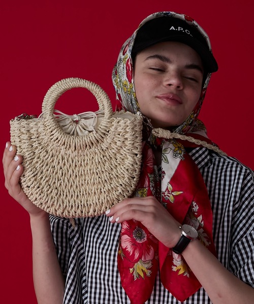 BONLECILL Marche】ショルダー付きラウンドバスケット/かごバッグ