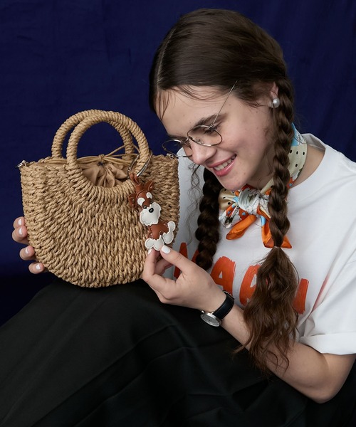 BONLECILL Marche】ショルダー付きラウンドバスケット/かごバッグ BONLECILL Marche】ショルダー付きラウンドバスケット/かごバッグ