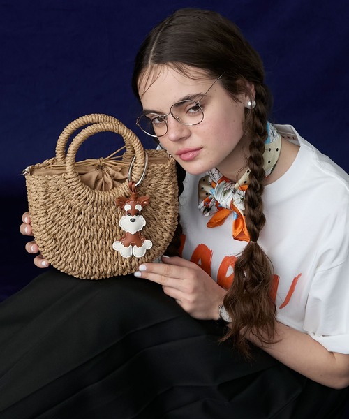 ブラウン かごバッグ Eの刺繍付き ebagos エバゴス 別注!! Eワッペン防水キャンバスかごバッグ