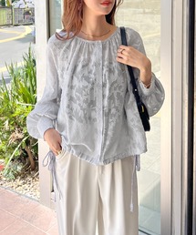 前後2Way花柄シフォンブラウス