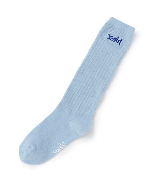 X-girl Stages（エックスガールステージス）の「ロゴ刺しゅうルーズソックス（ソックス/靴下・キッズ・ライトブルー・13-15cm/15-17cm/17-19cm/19-21cm）」の2枚目の写真
