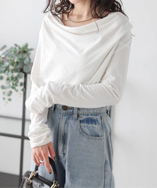 SUGAR BISKET(シュガービスケット)の「ドレープデザインロングTシャツ(Tシャツ/カットソー・レディース・ホワイト/グレー/ブラック/レッド・フリー)」の7枚目の写真