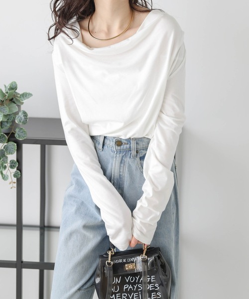 SUGAR BISKET(シュガービスケット)の「ドレープデザインロングTシャツ(Tシャツ/カットソー・レディース・ホワイト/グレー/ブラック/レッド・フリー)」の8枚目の写真