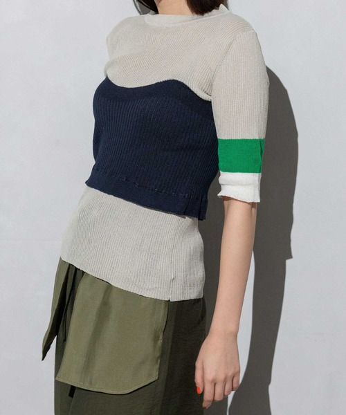 MARECHAL TERRE（マルシャルテル）の「ビスチェリブニット（ニット/セーター・レディース・ネイビー/ライトグレー/ホワイト/ブラック・MEDIUM）」の2枚目の写真