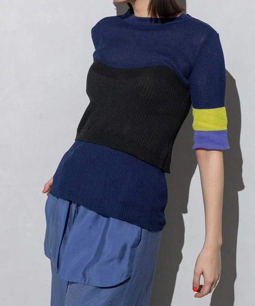 MARECHAL TERRE（マルシャルテル）の「ビスチェリブニット（ニット/セーター・レディース・ネイビー/ライトグレー/ホワイト/ブラック・MEDIUM）」の5枚目の写真