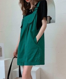 ベルト調整可ショートサロペット×Tシャツ 2点セットアップ