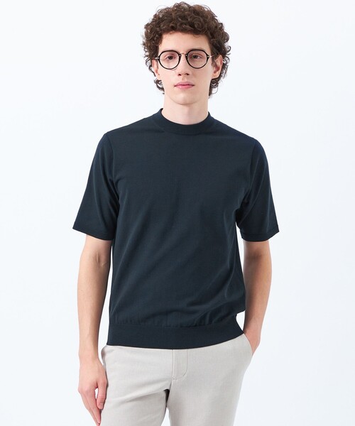 MACKINTOSH PHILOSOPHY（ﾏｯｷﾝﾄｯｼｭ ﾌｨﾛｿﾌｨｰ）の「TEXBRIDプレーティング 半袖セミモックネックプルオーバーニット（Tシャツ/カットソー・メンズ・ダークネイビー/ホワイト系その他/ホワイト/ブルー系その他7・38/40）」の3枚目の写真