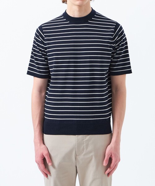 MACKINTOSH PHILOSOPHY（ﾏｯｷﾝﾄｯｼｭ ﾌｨﾛｿﾌｨｰ）の「TEXBRIDプレーティング 半袖セミモックネックプルオーバーニット（Tシャツ/カットソー・メンズ・ダークネイビー/ホワイト系その他/ホワイト/ブルー系その他7・38/40）」の16枚目の写真