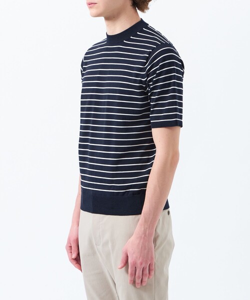 MACKINTOSH PHILOSOPHY（ﾏｯｷﾝﾄｯｼｭ ﾌｨﾛｿﾌｨｰ）の「TEXBRIDプレーティング 半袖セミモックネックプルオーバーニット（Tシャツ/カットソー・メンズ・ダークネイビー/ホワイト系その他/ホワイト/ブルー系その他7・38/40）」の11枚目の写真