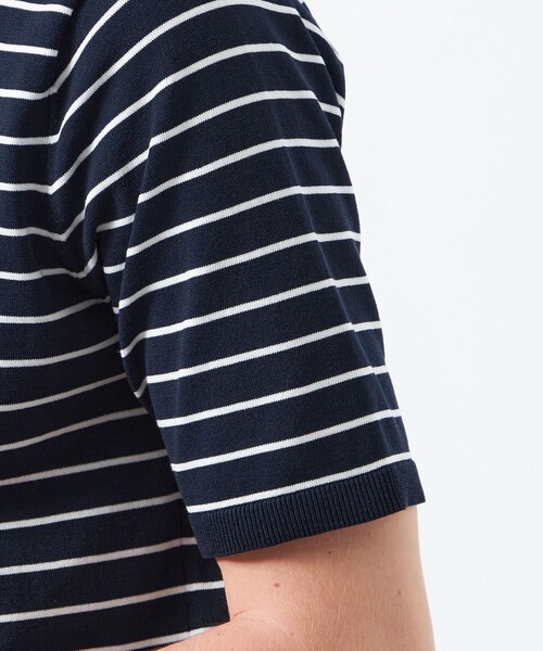 MACKINTOSH PHILOSOPHY（ﾏｯｷﾝﾄｯｼｭ ﾌｨﾛｿﾌｨｰ）の「TEXBRIDプレーティング 半袖セミモックネックプルオーバーニット（Tシャツ/カットソー・メンズ・ダークネイビー/ホワイト系その他/ホワイト/ブルー系その他7・38/40）」の9枚目の写真