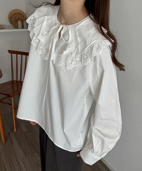 Cham.（チャム）の「ビッグカラーフリルブラウス（シャツ/ブラウス・レディース・オフホワイト・F）」の8枚目の写真