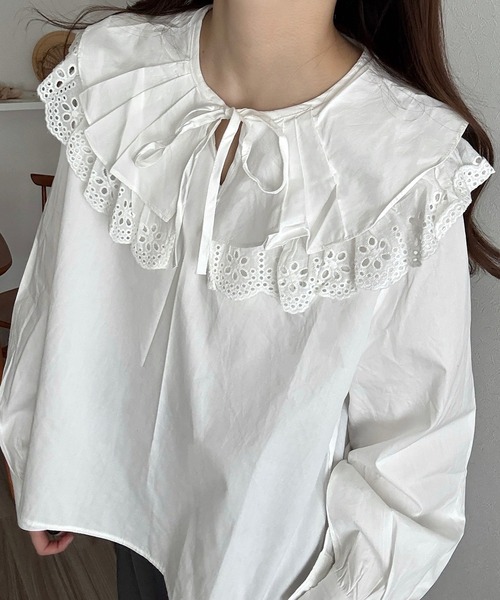 Cham.（チャム）の「ビッグカラーフリルブラウス（シャツ/ブラウス・レディース・オフホワイト・F）」の7枚目の写真