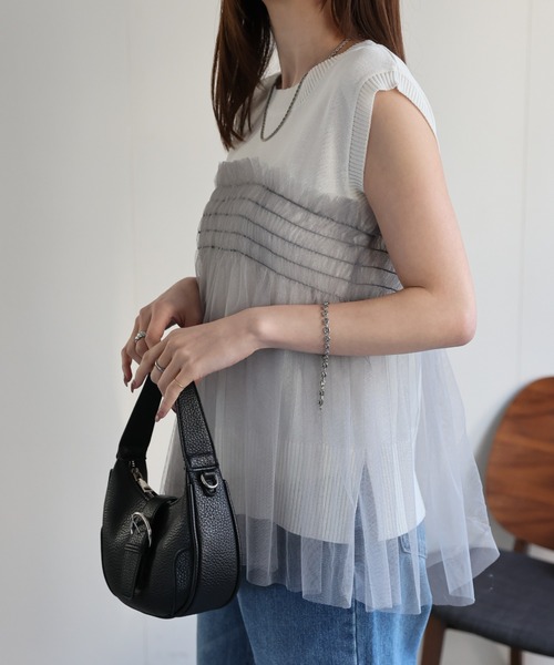 新品✨ エストネーション 現行完売品 チュールドッキングノースリーブニット ESSENCEOFLUXURY / デコレーションニット《EXCLUSIVE