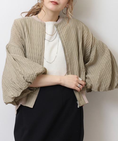 EGLANTINE（エグランティーヌ）の「EGLANTINE 【セットアップ対応】楊柳バルーン袖 ジップジャケット（ブルゾン・レディース・オフホワイト/ベージュ/ブラック・40）」の3枚目の写真