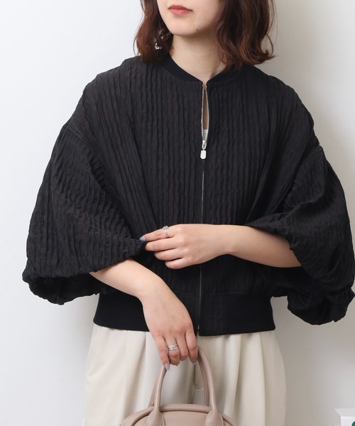 EGLANTINE（エグランティーヌ）の「EGLANTINE 【セットアップ対応】楊柳バルーン袖 ジップジャケット（ブルゾン・レディース・オフホワイト/ベージュ/ブラック・40）」の9枚目の写真